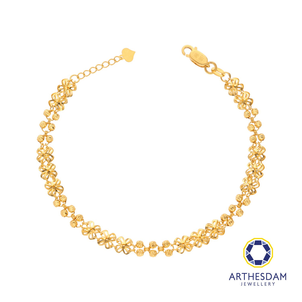 Arthesdam Jewellery 916 Gold Clover with Balls Bracelet