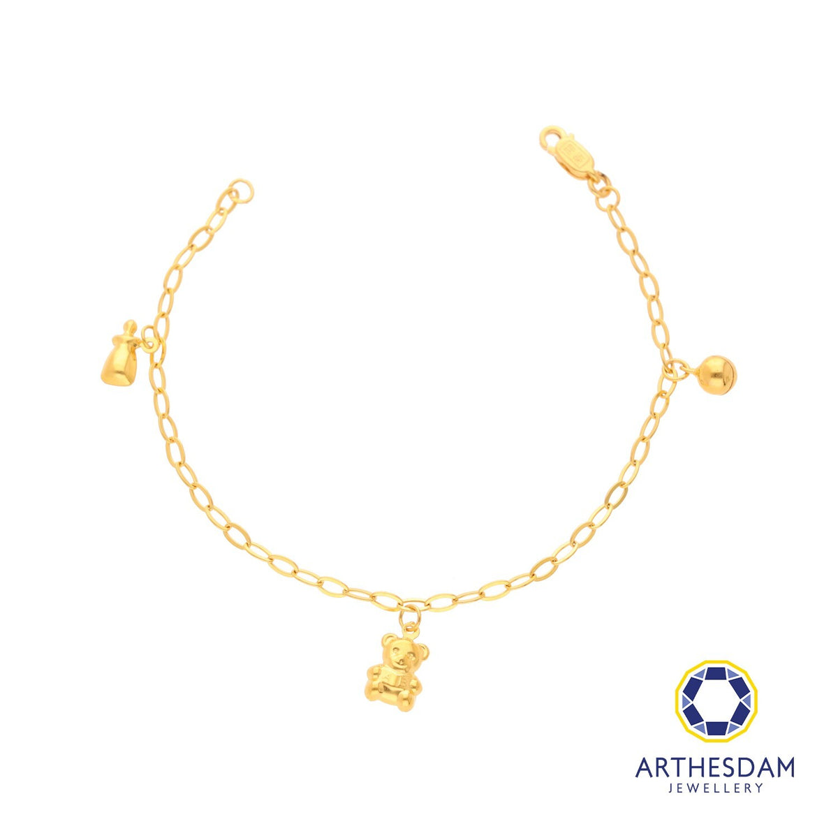 Arthesdam Jewellery 916 Gold Bell Bear Bottle Dangling Baby Anklet