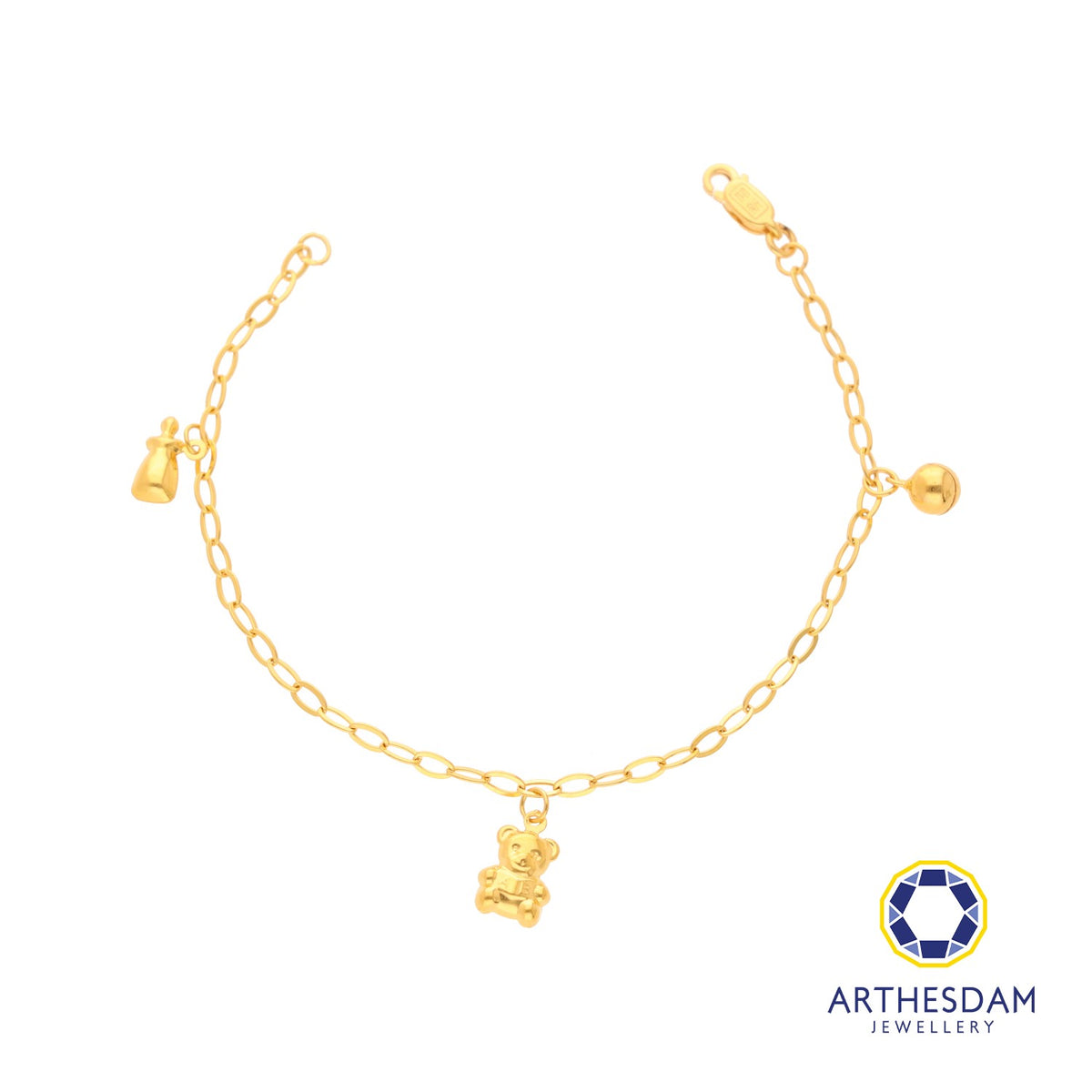 Arthesdam Jewellery 916 Gold Bell Bear Bottle Dangling Baby Anklet