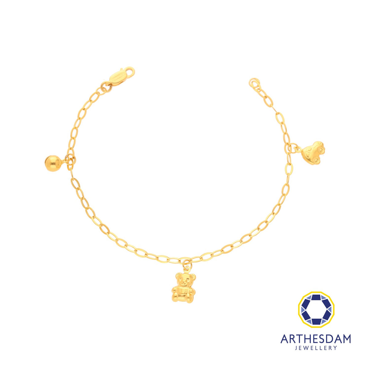Arthesdam Jewellery 916 Gold Bell Bear Car Dangling Baby Anklet