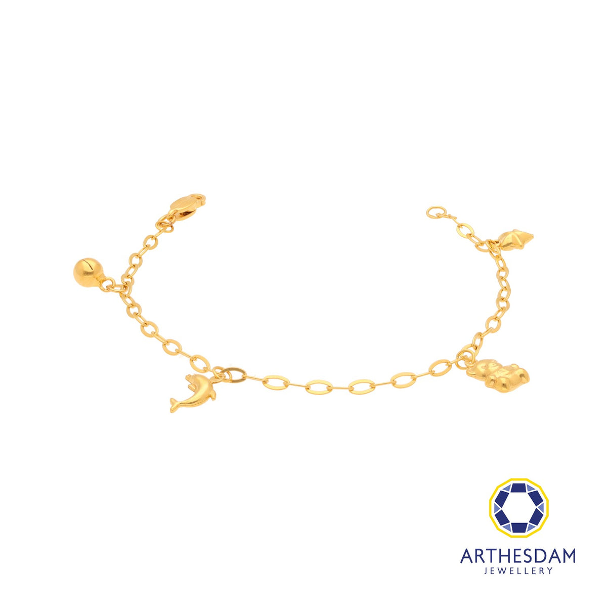 Arthesdam Jewellery 916 Gold Bell Dolphin Bear Star Dangling Baby Anklet