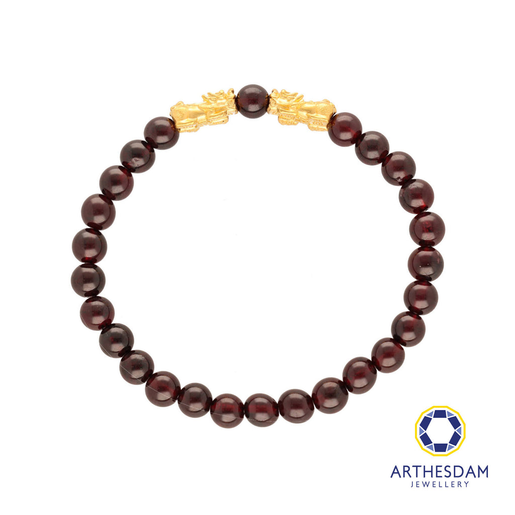 Arthesdam Jewellery 999 Gold Double Pixiu Dark Red Garnet Beaded Bracelet