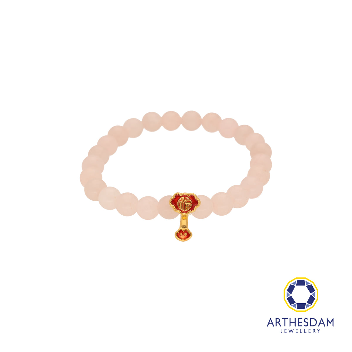 Arthesdam Jewellery 999 Gold Dangle Red Wealth Lock Rose Quartz Beaded Bracelet