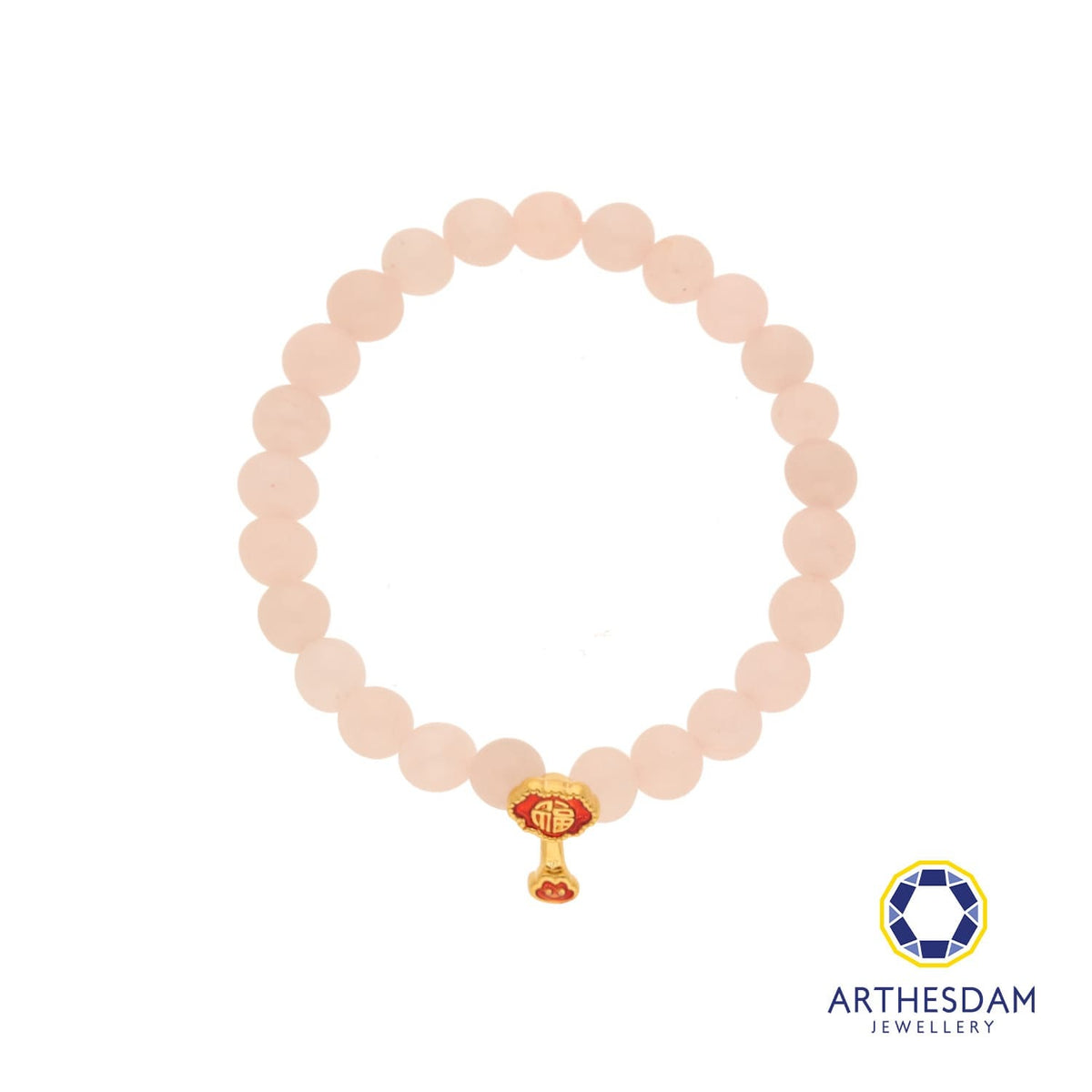 Arthesdam Jewellery 999 Gold Dangle Red Wealth Lock Rose Quartz Beaded Bracelet