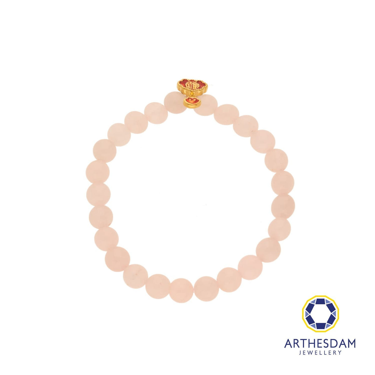 Arthesdam Jewellery 999 Gold Dangle Red Wealth Lock Rose Quartz Beaded Bracelet
