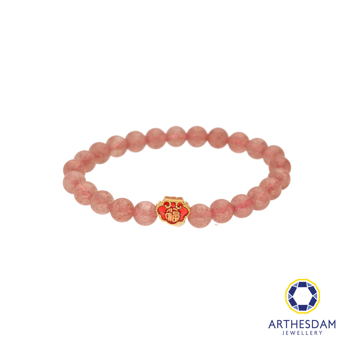 Arthesdam Jewellery 999 Gold Mini Red Wealth Lock Strawberry Quartz Beaded Bracelet