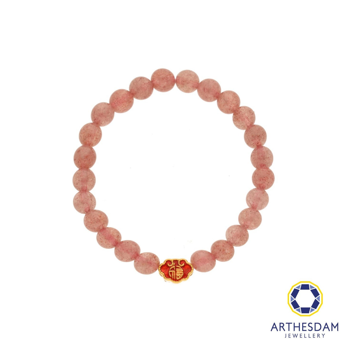 Arthesdam Jewellery 999 Gold Mini Red Wealth Lock Strawberry Quartz Beaded Bracelet