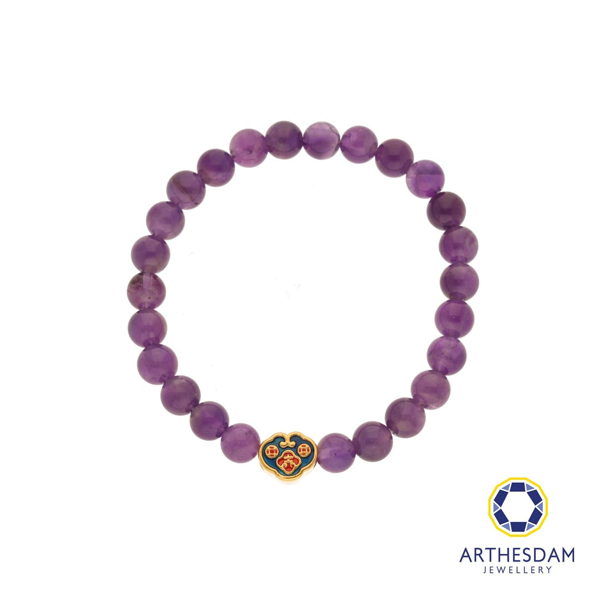 Arthesdam Jewellery 999 Gold Mini Blue Wealth Lock Amethyst Beaded Bracelet