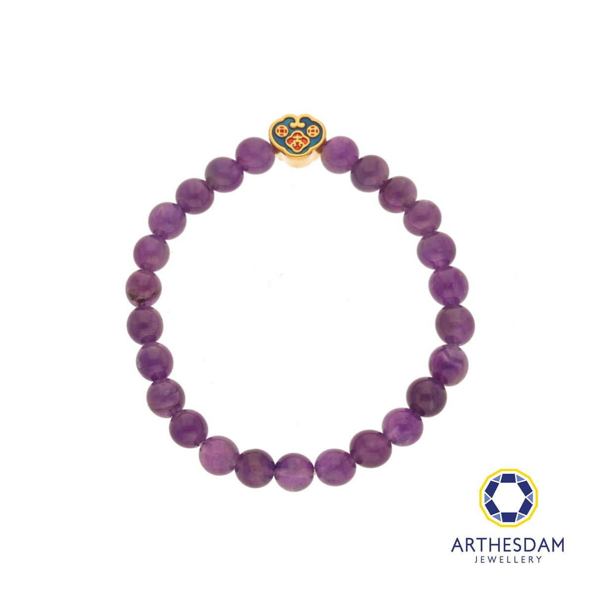 Arthesdam Jewellery 999 Gold Mini Blue Wealth Lock Amethyst Beaded Bracelet
