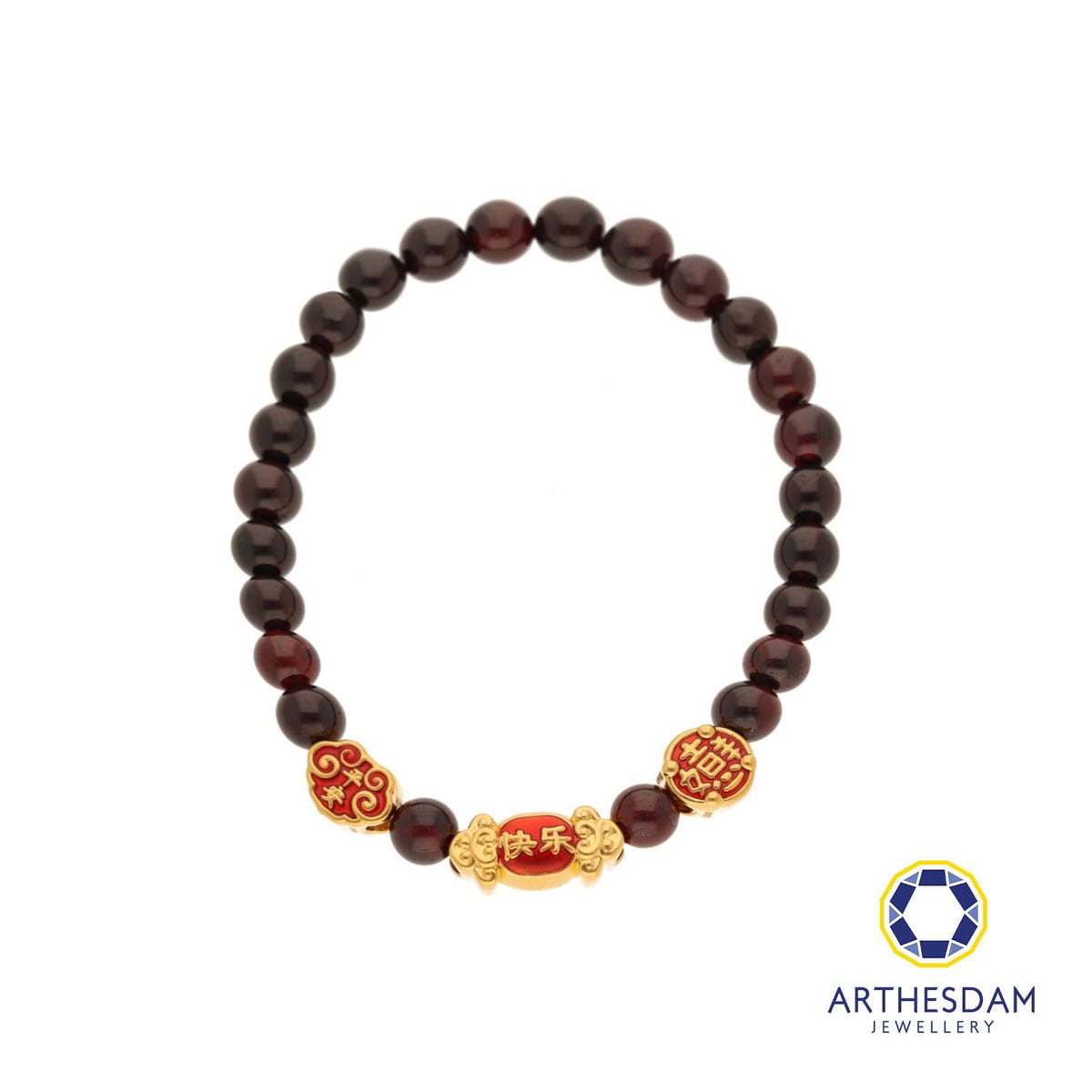 Arthesdam Jewellery 999 Gold 3-in-1 Multi Blessings Red Garnet Beaded Bracelet