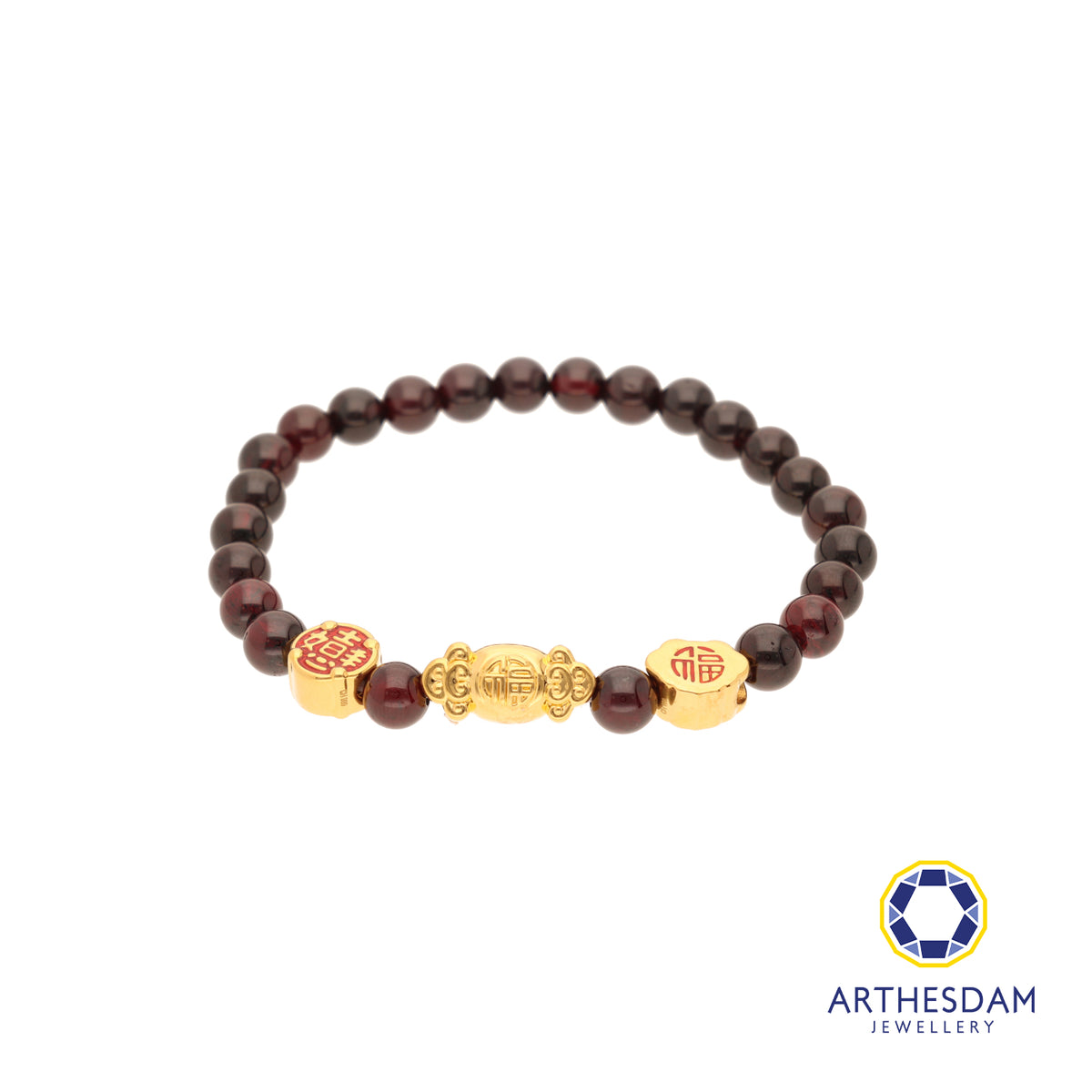 Arthesdam Jewellery 999 Gold 3-in-1 Multi Blessings Red Garnet Beaded Bracelet