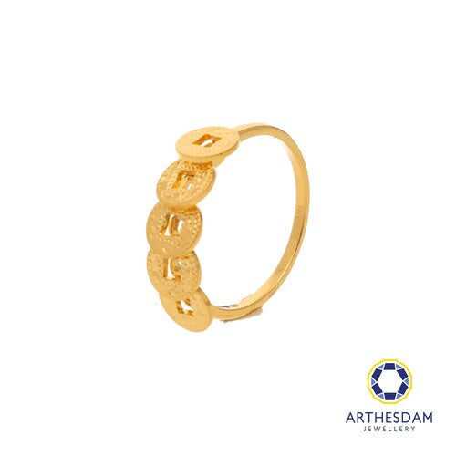 Arthesdam Jewellery 916 Gold Sparkling 5 Lucky Coin Ring