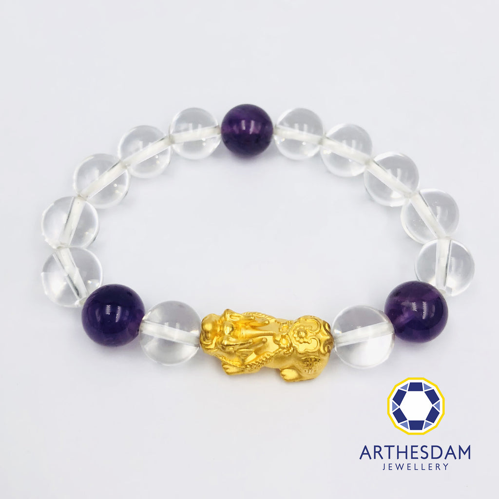 Arthesdam Jewellery 999 Gold Prosperity Pixiu Clear Quartz Bracelet