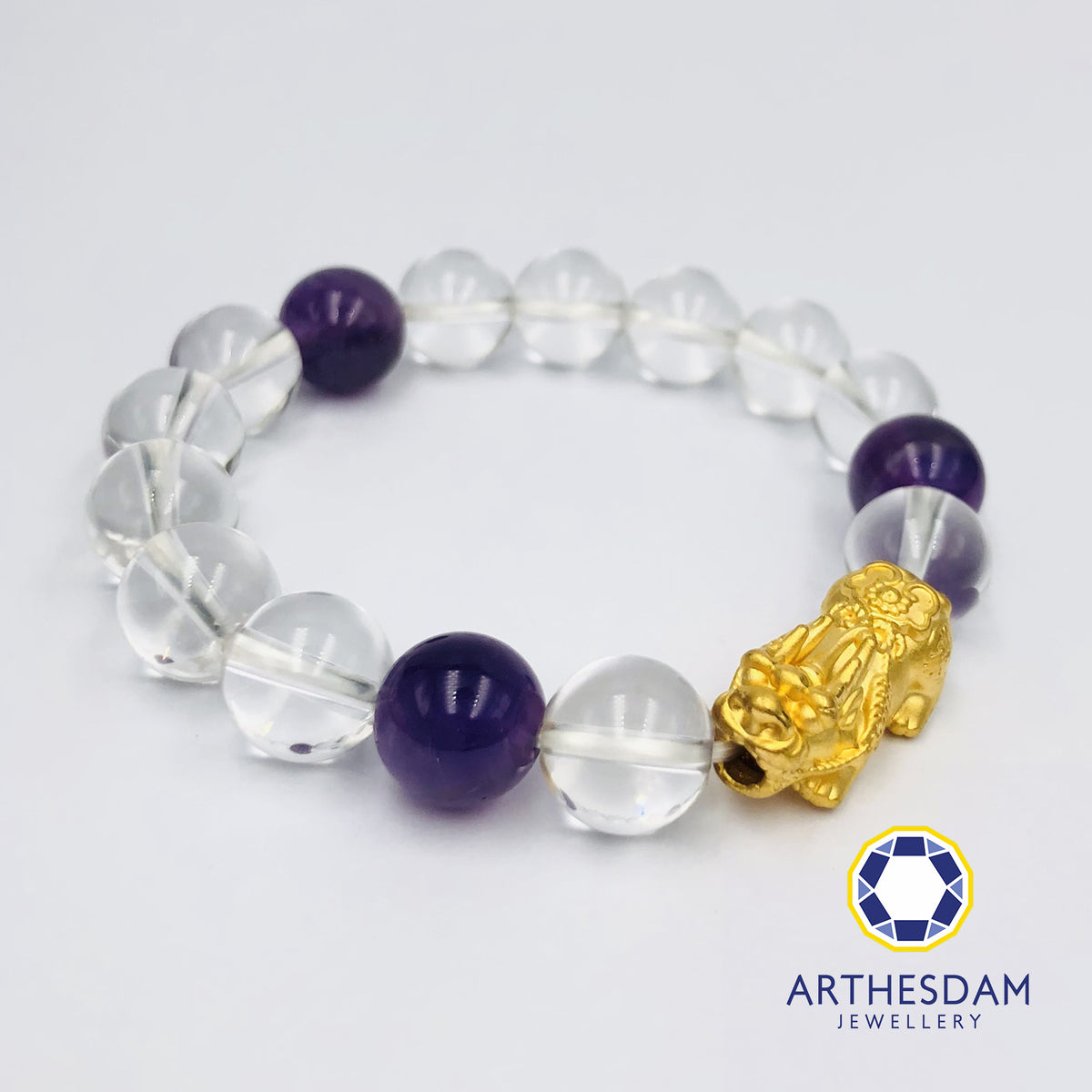 Arthesdam Jewellery 999 Gold Prosperity Pixiu Clear Quartz Bracelet