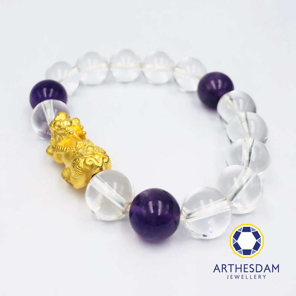 Arthesdam Jewellery 999 Gold Prosperity Pixiu Clear Quartz Bracelet