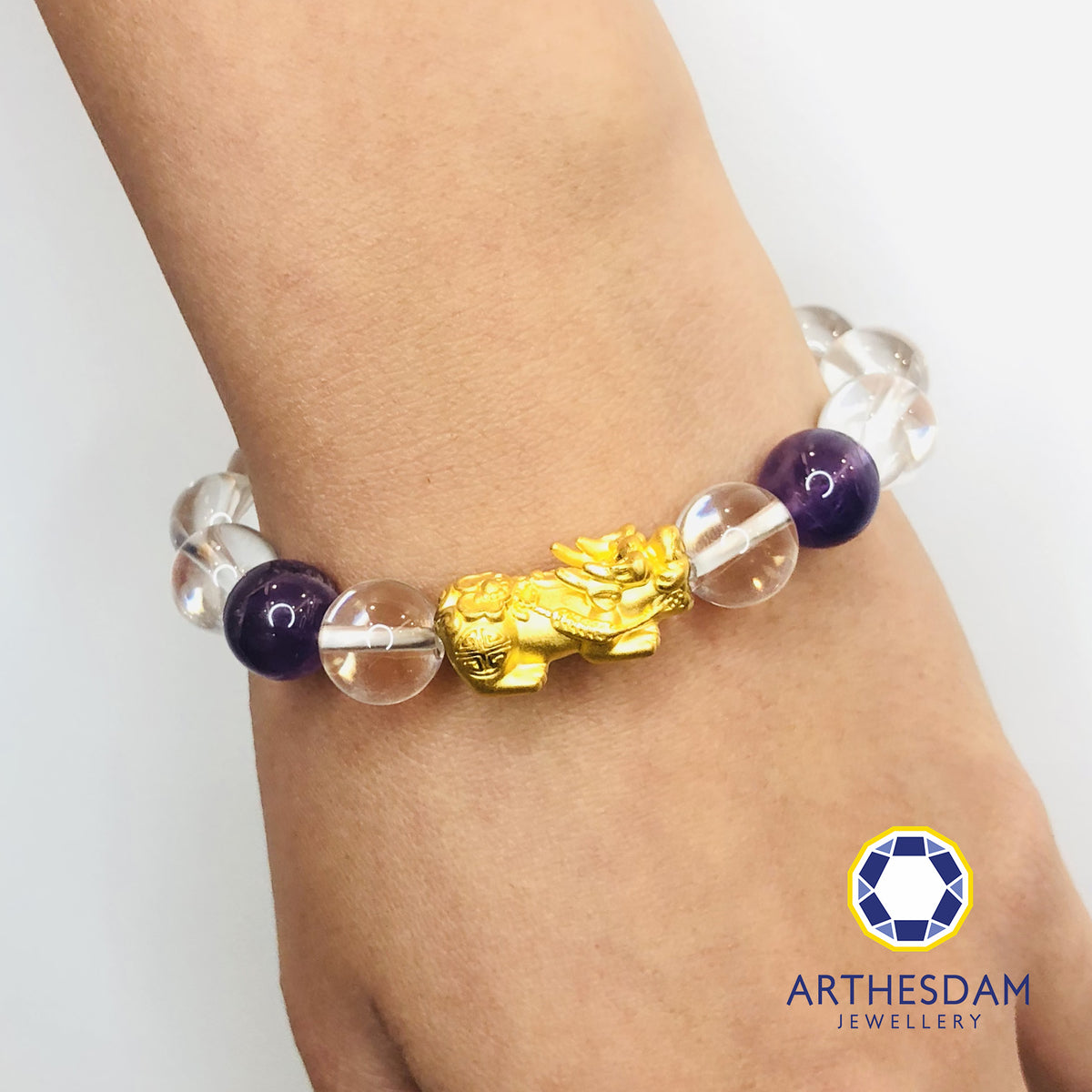 Arthesdam Jewellery 999 Gold Prosperity Pixiu Clear Quartz Bracelet