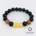 Arthesdam Jewellery 999 Gold Prosperity Pixiu Beaded Bracelet with Pink Quartz