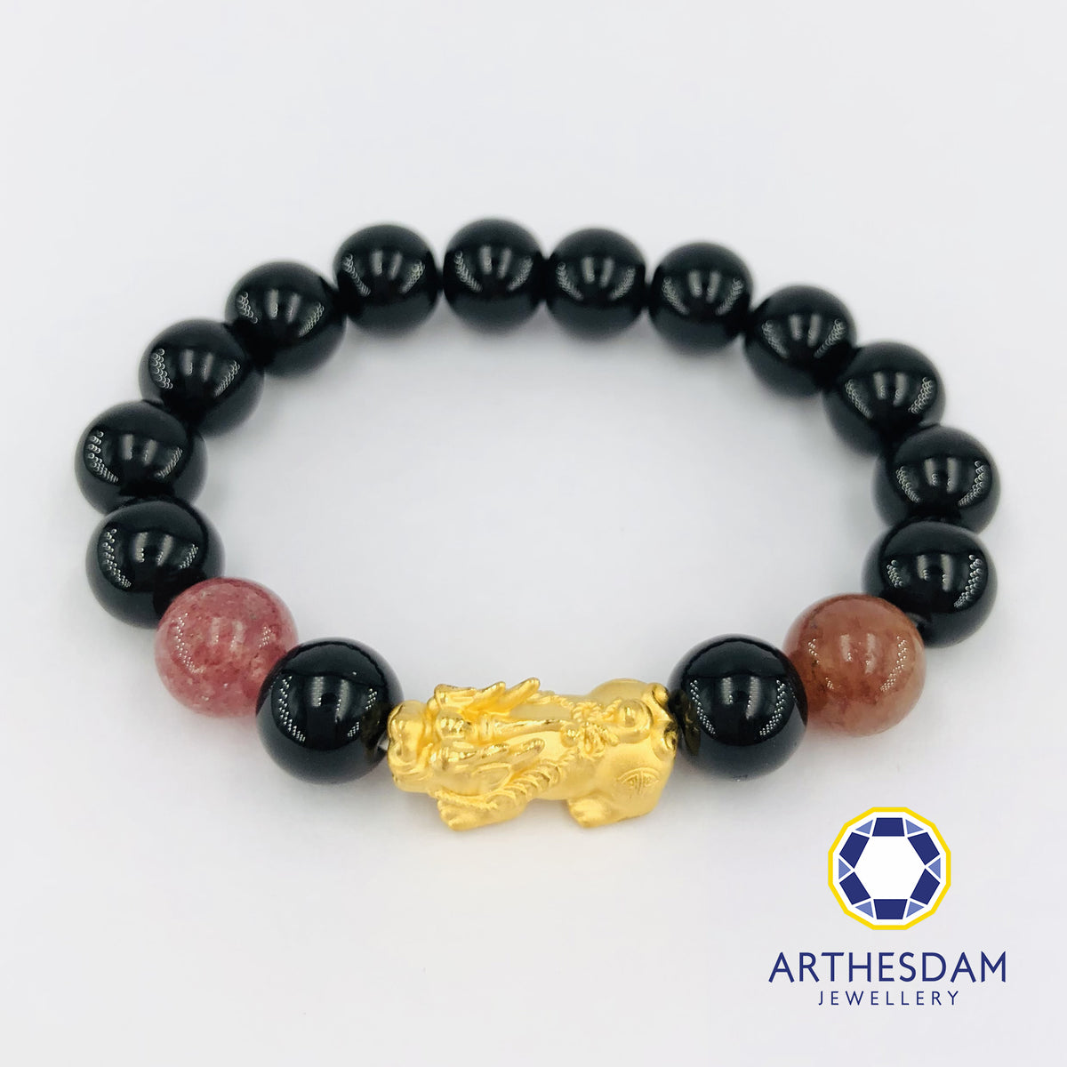 Arthesdam Jewellery 999 Gold Prosperity Pixiu Beaded Bracelet with Pink Quartz