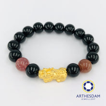 Load image into Gallery viewer, Arthesdam Jewellery 999 Gold Prosperity Pixiu Beaded Bracelet with Pink Quartz
