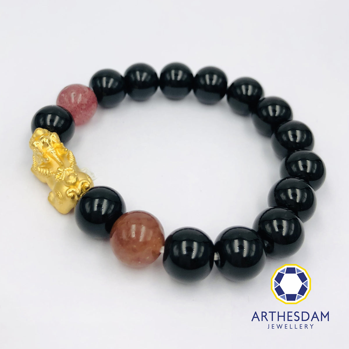 Arthesdam Jewellery 999 Gold Prosperity Pixiu Beaded Bracelet with Pink Quartz