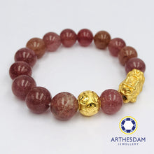 Load image into Gallery viewer, Arthesdam Jewellery 999 Gold Prosperity Pixiu Beaded Strawberry Quartz Bracelet
