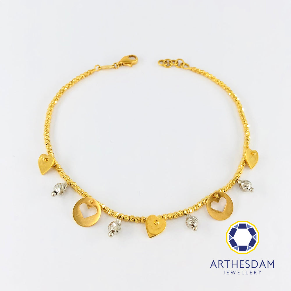 Arthesdam Jewellery 916 Gold Double Love Heart Dangling Bracelet
