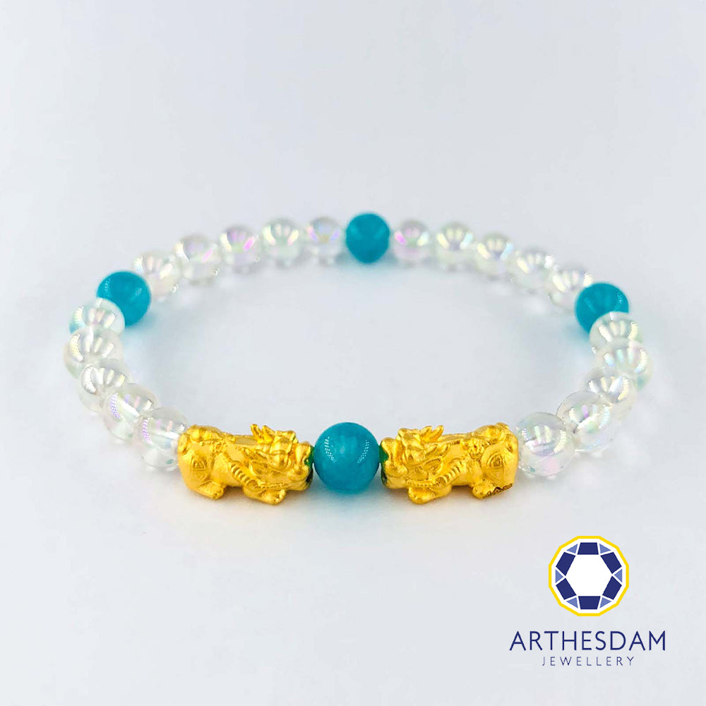 Arthesdam Jewellery 999 Gold Double Pixiu Opalite Beaded Bracelet