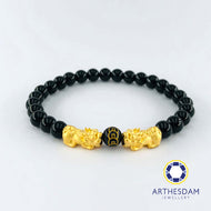 Arthesdam Jewellery 999 Gold Double Pixiu Obsidian Beaded Bracelet