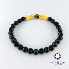 Load image into Gallery viewer, Arthesdam Jewellery 999 Gold Double Pixiu Obsidian Beaded Bracelet
