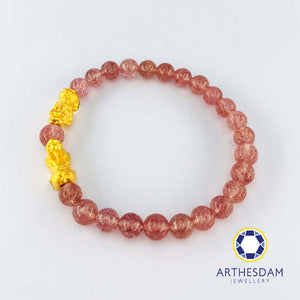 Arthesdam Jewellery 999 Gold Double Pixiu Strawberry Quartz Beaded Bracelet