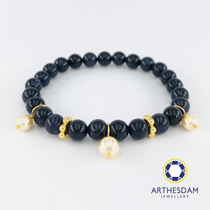Arthesdam Jewellery 916 Gold Dangling Pearls Bluesand Quartz Bracelet