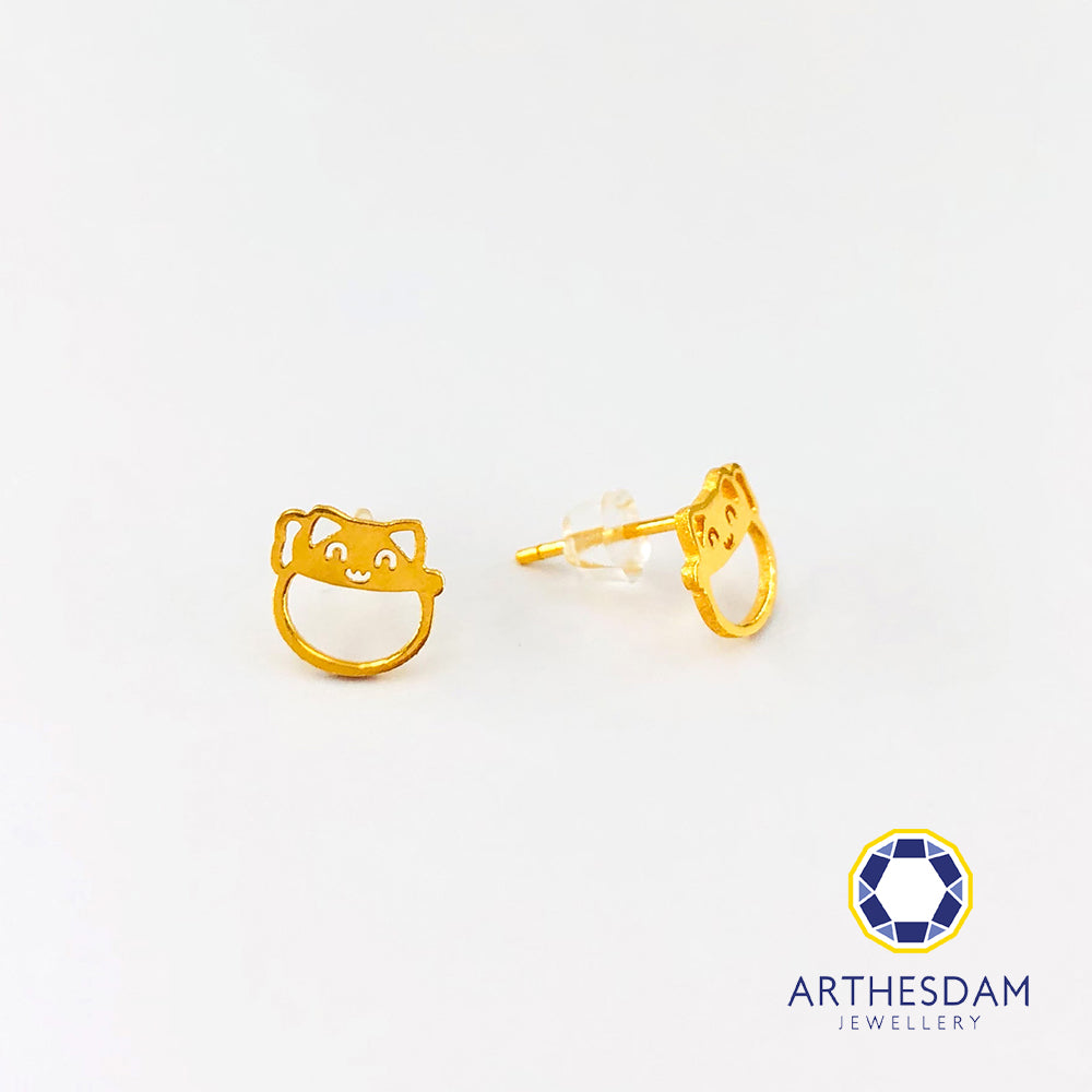 Arthesdam Jewellery 999 Gold Fortune Cat Earrings