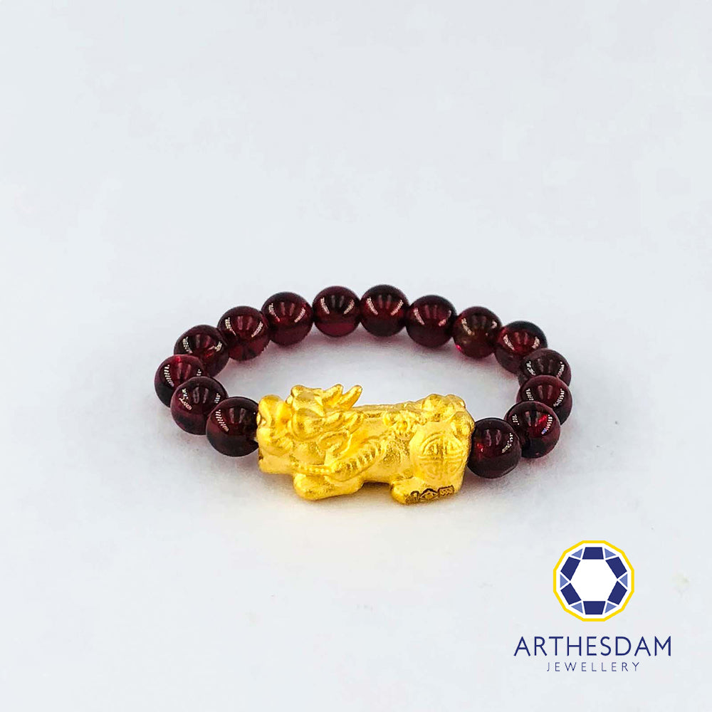 Arthesdam Jewellery 999 Gold Prosperity Pixiu Garnet Ring