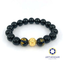 Load image into Gallery viewer, Arthesdam Jewellery 999 Gold Wealthy Ball Black Obsidian Beaded Bracelet
