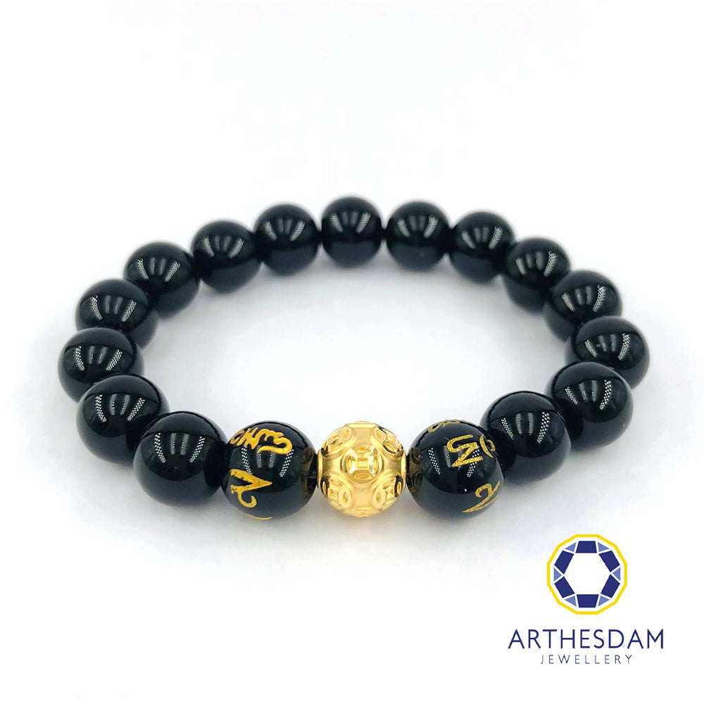 Arthesdam Jewellery 999 Gold Wealthy Ball Black Obsidian Beaded Bracelet
