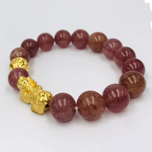 Arthesdam Jewellery 999 Gold Prosperity Pixiu Beaded Strawberry Quartz Bracelet