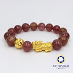 Arthesdam Jewellery 999 Gold Prosperity Pixiu Beaded Strawberry Quartz Bracelet