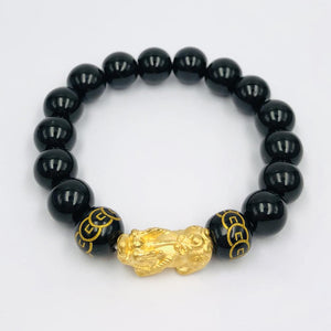 Arthesdam Jewellery 999 Gold Prosperity Pixiu Obsidian Beaded Bracelet