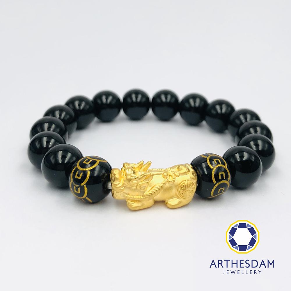 Arthesdam Jewellery 999 Gold Prosperity Pixiu Obsidian Beaded Bracelet