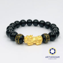 Load image into Gallery viewer, Arthesdam Jewellery 999 Gold Prosperity Pixiu Obsidian Beaded Bracelet
