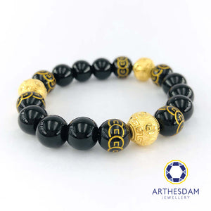 Arthesdam Jewellery 999 Gold Trinity Wealth Ball Obsidian Bracelet