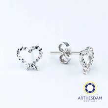 Load image into Gallery viewer, Arthesdam Jewellery 18K White Gold Faceted Heart Earrings
