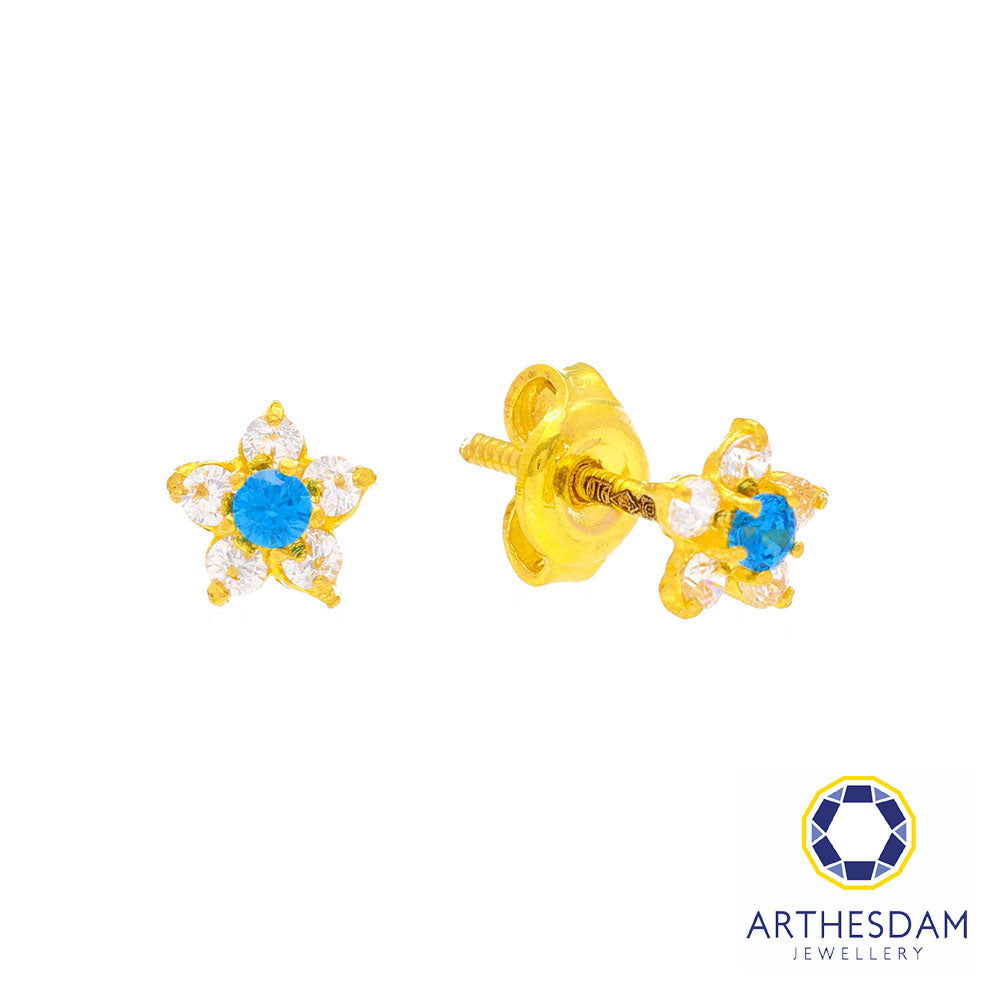 Arthesdam Jewellery 916 Gold Starry Flower Earrings  (Sky Blue)