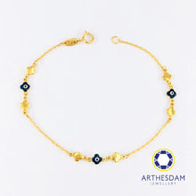Load image into Gallery viewer, Arthesdam Jewellery 916 Gold Dark Blue Evil Eyes Bracelet
