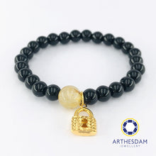 Load image into Gallery viewer, Arthesdam Jewellery 916 Gold Sparkly Lock Obsidian Beaded Bracelet

