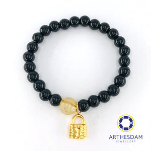 Arthesdam Jewellery 916 Gold Sparkly Lock Obsidian Beaded Bracelet