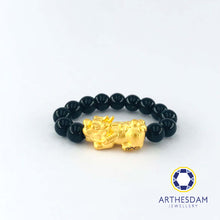 Load image into Gallery viewer, Arthesdam Jewellery 999 Gold Prosperity Pixiu Obsidian Quartz Ring
