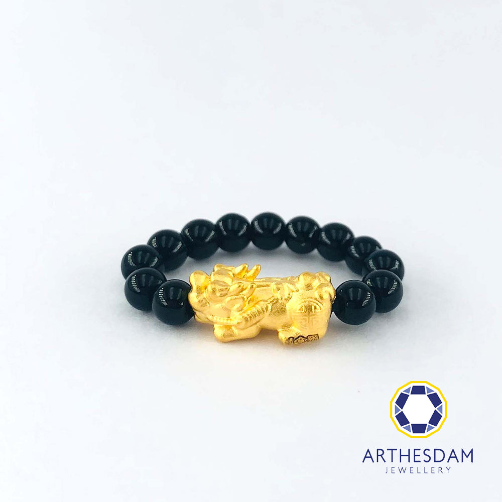 Arthesdam Jewellery 999 Gold Prosperity Pixiu Obsidian Quartz Ring