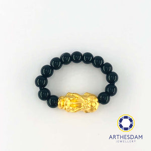 Arthesdam Jewellery 999 Gold Prosperity Pixiu Obsidian Quartz Ring