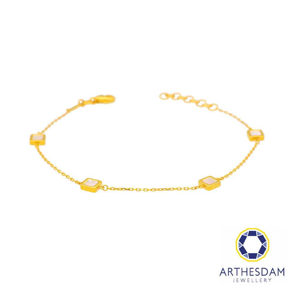 Arthesdam Jewellery 916 Gold Dainty Mother-of-Pearl Squares Bracelet